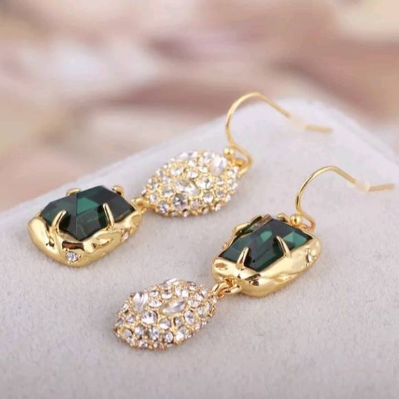 Alexis Bittar Emerald Drop Earring Dipped in Fine 14k Gold Embellished Crystals - Picture 4 of 9
